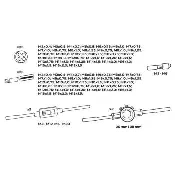 NEO TOOLS Σετ 110 τεμ. Μετρικών Κοχλιοτόμων και Φιλιέρων με Εργαλεία HSS, Ρυθμιζόμενα Κλειδιά και Μεταλλική Βαλίτσα