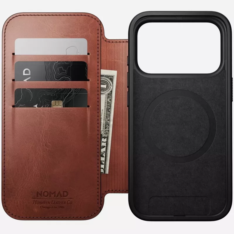 NOMAD Δερμάτινη θήκη για iPhone 17 Pro με MagSafe και πορτοφόλι