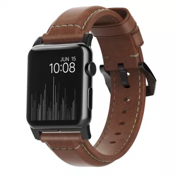 NOMAD Traditional Band - Δερμάτινο λουράκι Horween για Apple Watch 46mm/49mm, Rustic Brown, Black Hardware