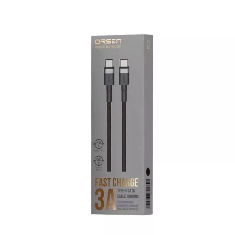 Καλώδιο ORSEN S53 USB-C σε USB-C 3A 1m Μαύρο