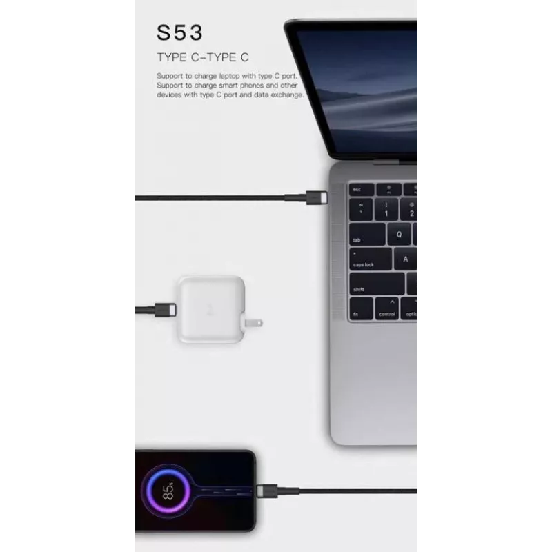 ORSEN S53 Καλώδιο USB-C σε USB-C 3A 1m Μπλε