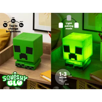 Paladone Minecraft Creeper SquishyGlo Φωτιστικό Σιλικόνης Επαναφορτιζόμενο – Ρυθμιζόμενο Πράσινο LED Νυχτερινό Φως με 3 Επίπεδα Φωτεινότητας και Φόρτιση Micro-USB