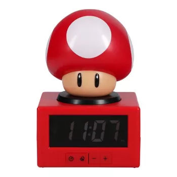 Paladone Super Mario Super Mushroom Icon Ξυπνητήρι - Ψηφιακό LCD, τροφοδοσία USB, Επίσημα ηχητικά εφέ Nintendo, Κόκκινο/Λευκό