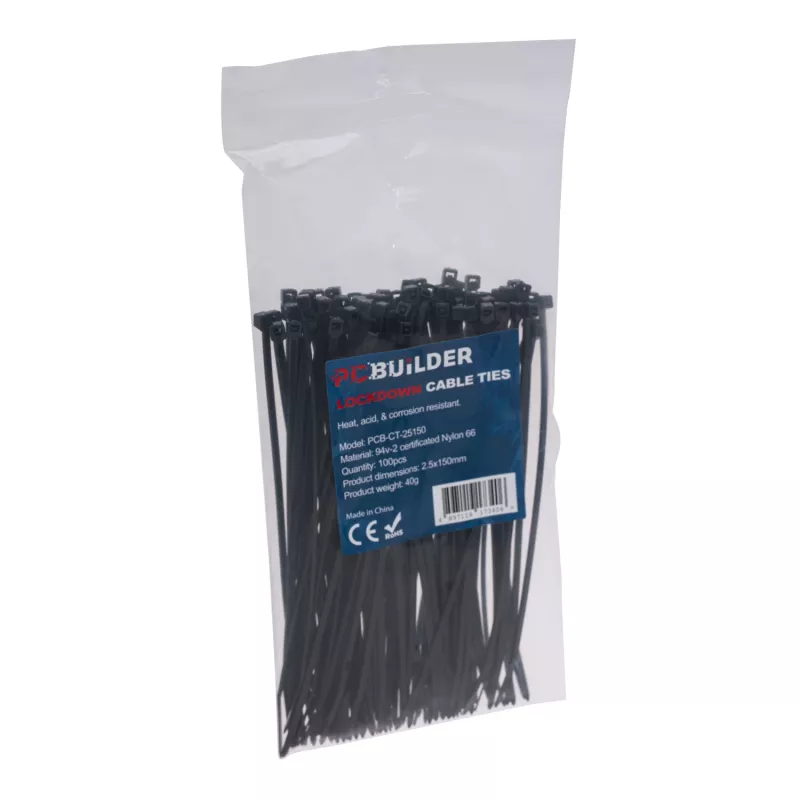 PCBuilder LOCKDOWN Δεματικά Καλωδίων 150mm (100 Τεμ.) - Μαύρο