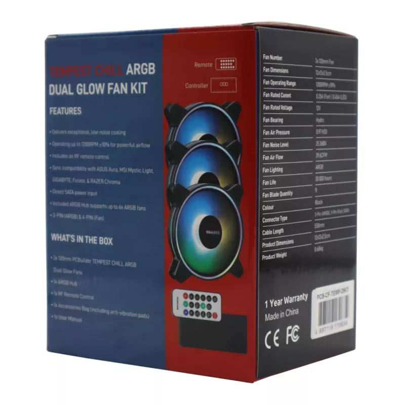 PCBuilder Tempest Chill Kit ανεμιστήρων 3x120mm Dual Glow ARGB ανεμιστήρες + Controller + RF τηλεχειριστήριο