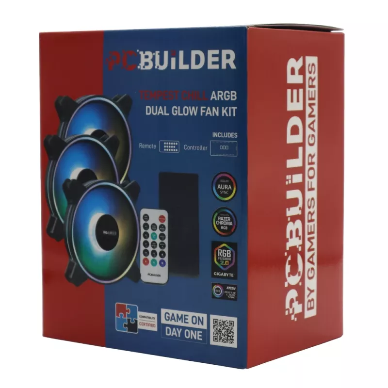 PCBuilder Tempest Chill Kit ανεμιστήρων 3x120mm Dual Glow ARGB ανεμιστήρες + Controller + RF τηλεχειριστήριο