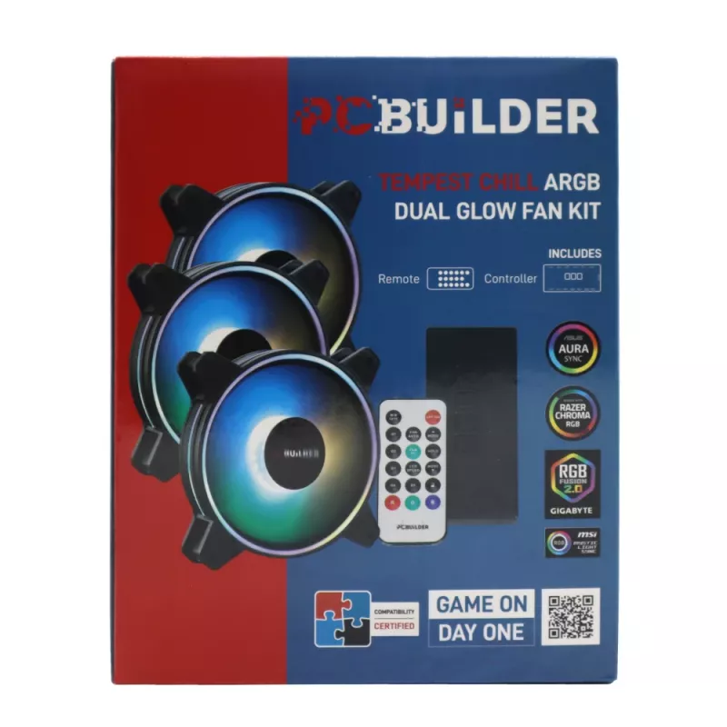PCBuilder Tempest Chill Kit ανεμιστήρων 3x120mm Dual Glow ARGB ανεμιστήρες + Controller + RF τηλεχειριστήριο