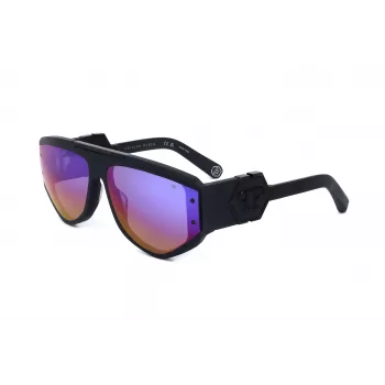 PHILIPP PLEIN SPP093M-703V ανδρικό γυαλιά ηλίου, τετράγωνο πιλοτικό σχήμα, μαύρος σκελετός ασετάτης, γκρι φακοί πολυανθρακικού, προστασία UV400, 65/16/145 mm