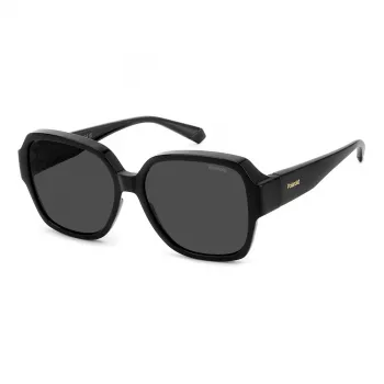 Polaroid Ancillaries PLD9021S807 Unisex ορθογώνια γυαλιά ηλίου - Μαύρος σκελετός, γκρι πολωτικοί φακοί