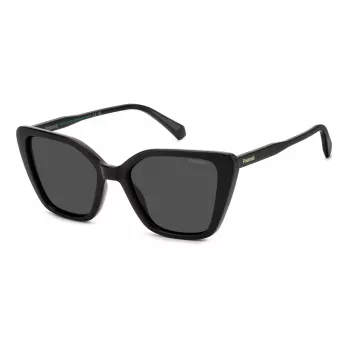 Polaroid PLD4189S807 Γυναικεία ορθογώνια γυαλιά ηλίου - Μαύρος σκελετός, γκρι πολωτικοί φακοί, 53 mm
