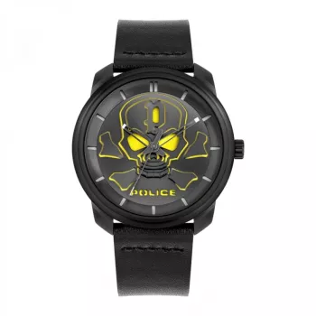 POLICE Ανδρικό Ρολόι PL15714JSB02 44mm Μαύρο Καντράν Δερμάτινο Λουράκι