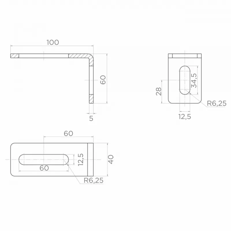 PSG 60.041.7016 γωνιακό στήριγμα οδηγού ρολών 100x60mm ανθρακί RAL7016