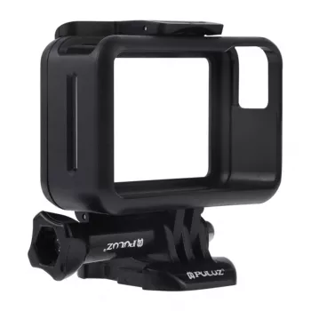 Puluz προστατευτική θήκη για DJI Osmo Action - μαύρο πλαίσιο PC με βάση υποδοχής ψυχρής συσκευής, κλείστρο ταχείας απελευθέρωσης