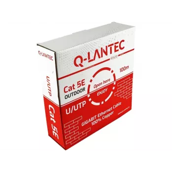 Q-LANTEC Εξωτερικό καλώδιο δικτύου U/UTP Cat.5e, Μανδύας PE, Ταινία ξηρού φραγμού νερού, 4 ζεύγη, 24 AWG, 1 Gbit/s, Μαύρο, 100 m