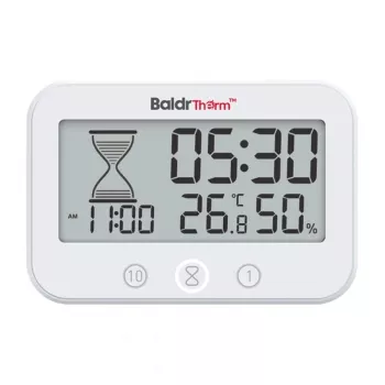 RAINPOINT BALDRTHERM B0549STH χρονοδιακόπτης μπάνιου με ένδειξη θερμοκρασίας και υγρασίας, IP24 προστασία από πιτσιλιές, αντίστροφη/θετική μέτρηση, LCD οπίσθιος φωτισμός, βεντούζα/βάση/επιτοίχια τοποθέτηση