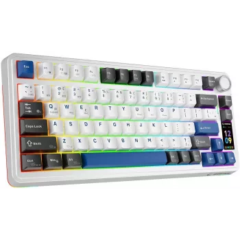 Rampage Quell Pro Μηχανικό Ασύρματο Πληκτρολόγιο 75% με οθόνη TFT, Gasket Mount, Hot-Swap, 2.4G + BT, Λευκό