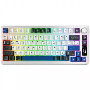 Rampage Quell Pro Μηχανικό Ασύρματο Πληκτρολόγιο 75% με οθόνη TFT, Gasket Mount, Hot-Swap, 2.4G + BT, Λευκό
