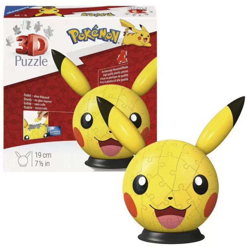 Ravensburger 3D Puzzleball Pokémon Pikachu με αυτιά - 54 τεμ.