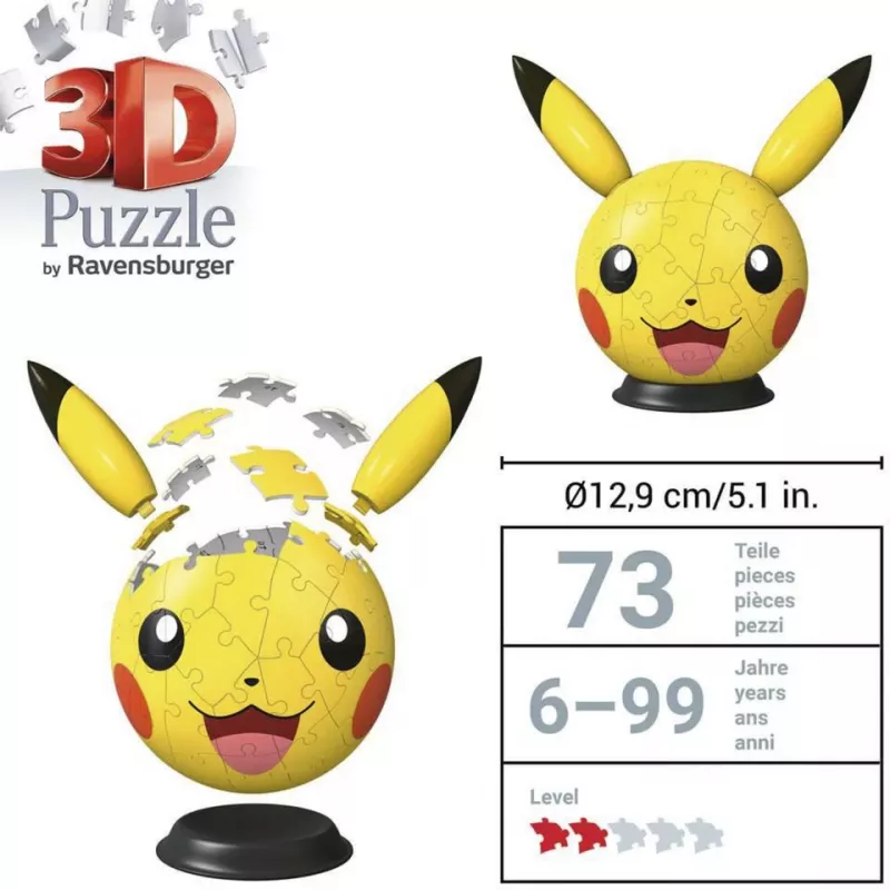 Ravensburger 3D Puzzleball Pokémon Pikachu με αυτιά - 54 τεμ.