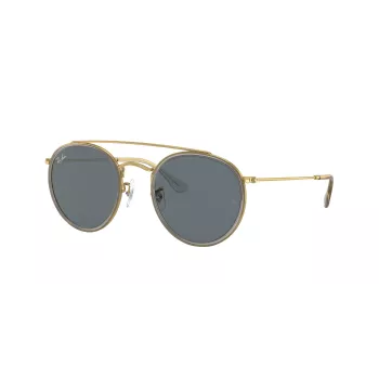 Ray-Ban RB3647N Round Double Bridge γυαλιά ηλίου χάλκινος σκελετός ανοιχτό μπλε gradient φακοί 51mm