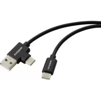 Renkforce Καλώδιο USB-C σε USB-A, USB 2.0, 2 m, Μαύρο, 480 Mbps, Διπλή θωράκιση, Επένδυση PVC, Ίσιο βύσμα RF-7116122