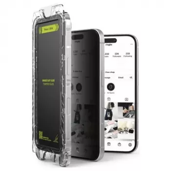 Ringke iPhone 15/16 Screen Protector Privacy Premium Easy Slide Tempered Glass 9H με βοήθημα τοποθέτησης (συσκευασία 2 τεμ.) Διαφανές