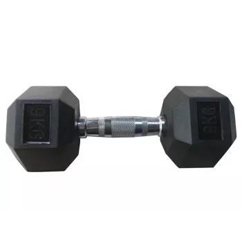Λαστιχένια εξάγωνη αλτήρα YLDB35 9 kg – anti-roll, προστατεύει το δάπεδο, επιχρωμιωμένη ραβδωτή λαβή