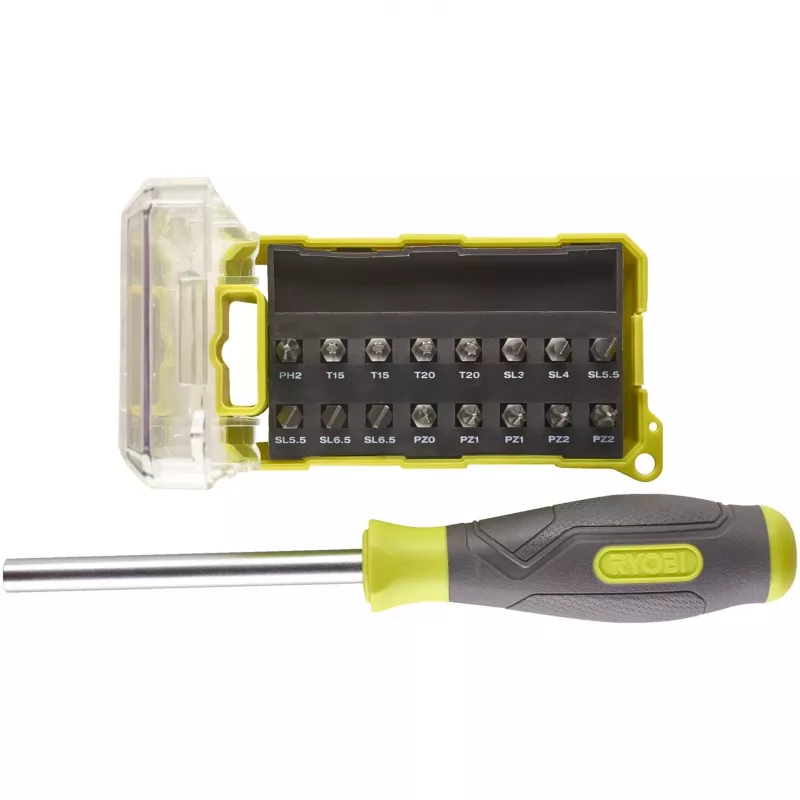 RYOBI Κατσαβίδι RSD17PCS, με Σετ 17 τεμ. Μυτών (Πράσινο/Γκρι)