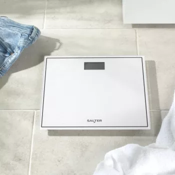 Salter 9207 WHCFEU12 Συμπαγής ηλεκτρονική ζυγαριά μπάνιου με γυαλί, Λευκή