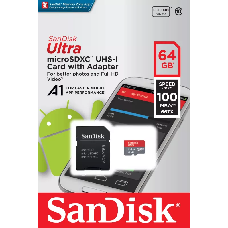 SanDisk Ultra 64GB microSDXC Κάρτα μνήμης με αντάπτορα SD
