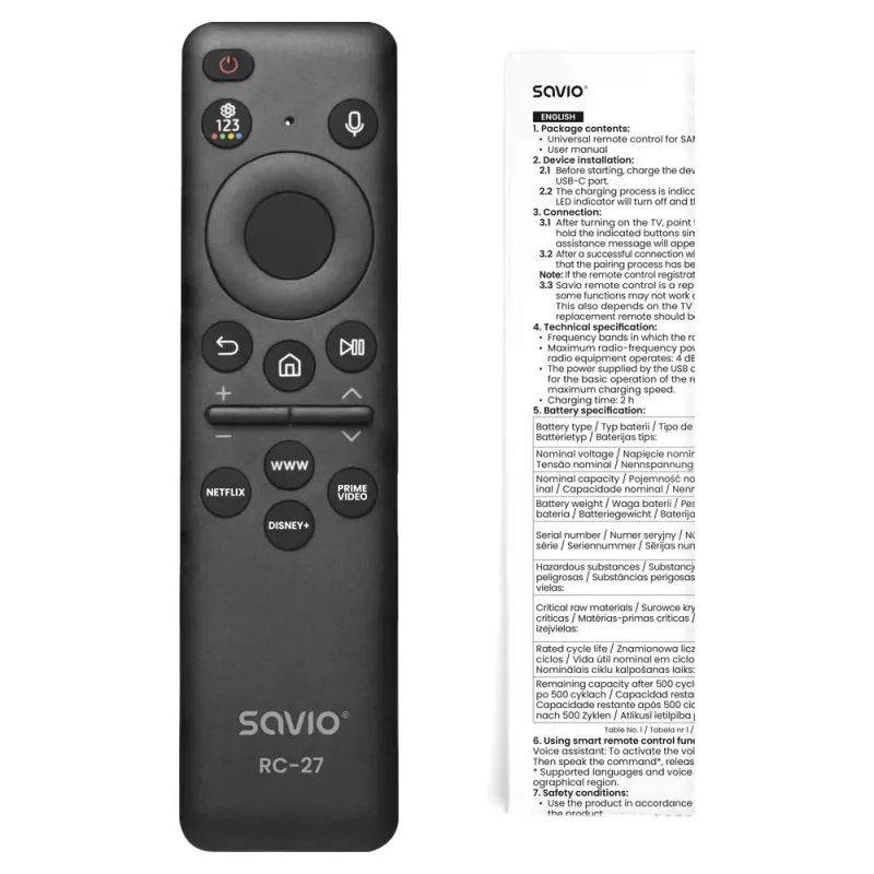 SAVIO RC-27 Καθολικό τηλεχειριστήριο αντικατάστασης για Samsung Smart TV – Μαύρο
