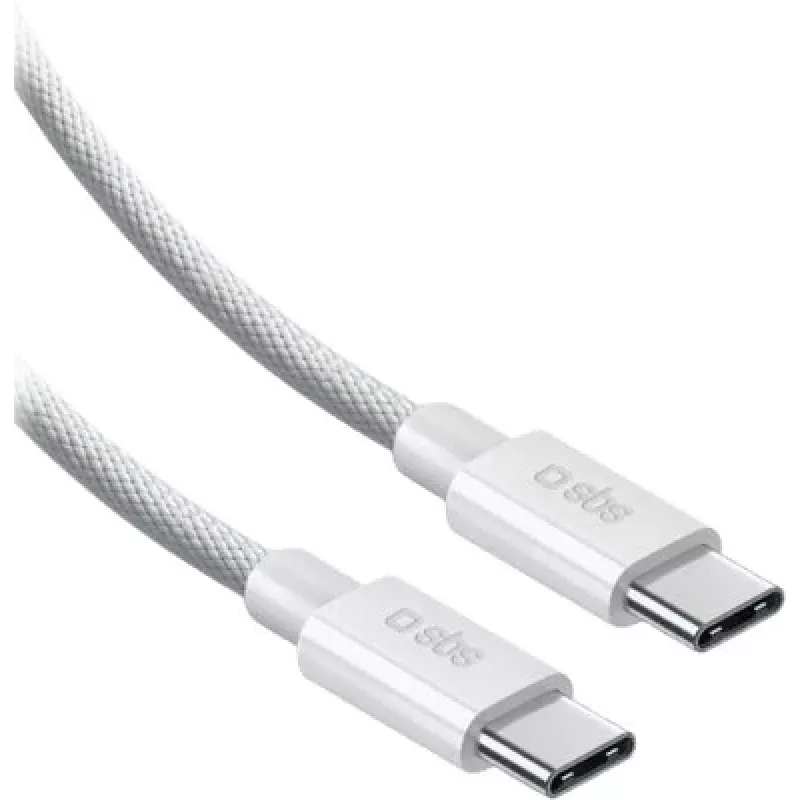 SBS καλώδιο USB-C σε USB-C νάιλον πλεκτό 2m 100W λευκό