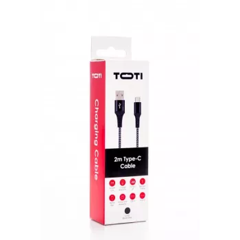 SEEK TOTI Καλώδιο USB-A σε USB-C 2m πλεκτό 2A, Μαύρο/Space Grey