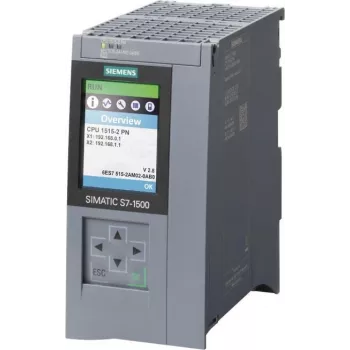 Siemens SIMATIC S7-1500 CPU 1515-2 PN, 500 KB μνήμη προγράμματος, 3 MB μνήμη δεδομένων, 2 διεπαφές PROFINET, διακόπτης 3 θυρών, 24 V DC 6ES75152AM020AB0