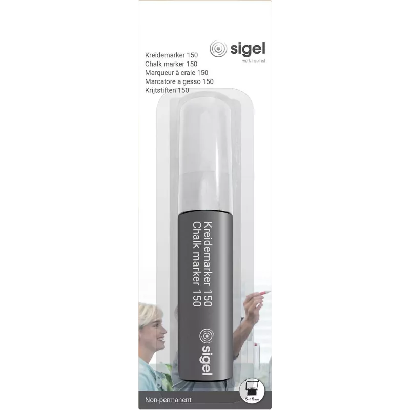 SIGEL Chalk Marker 150 μύτη σφήνας 5-15 mm λευκό σβηστό 1 τεμ.