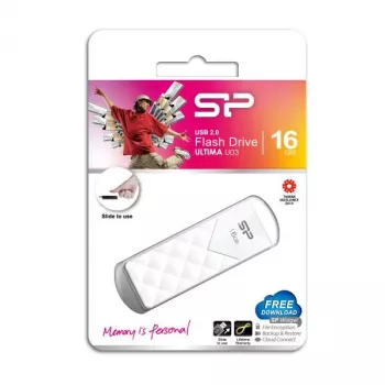 Silicon Power 16GB USB 2.0 Flash Drive, Ανασυρόμενο Σχέδιο χωρίς Καπάκι, Λευκό