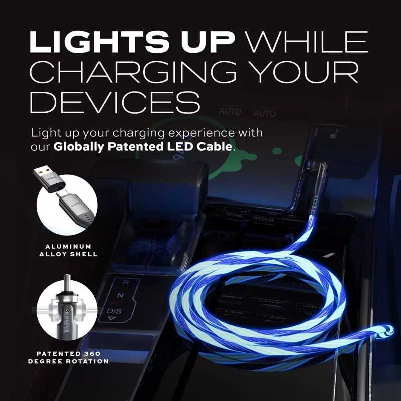 STATIK PowerPivot Pro Καλώδιο με φωτεινό LED USB-C σε USB-C 1m μαύρο