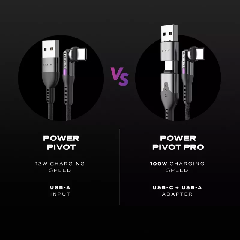 STATIK PowerPivot Pro Πλεκτό καλώδιο Nylon, USB-C σε USB-C, 1m, μαύρο