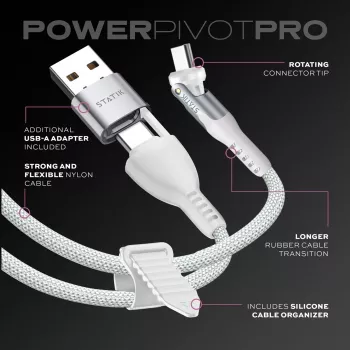 STATIK PowerPivot Pro Πλεκτό καλώδιο Nylon, USB-C σε USB-C, 1m, λευκό