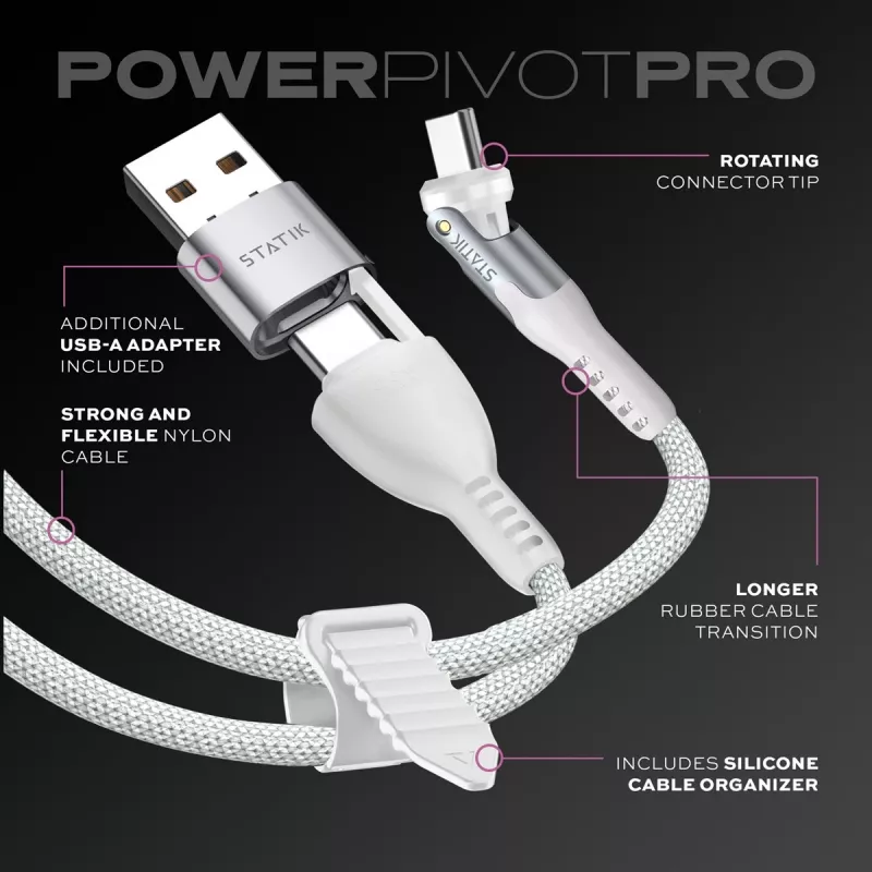 STATIK PowerPivot Pro Πλεκτό καλώδιο Nylon, USB-C σε USB-C, 1m, λευκό