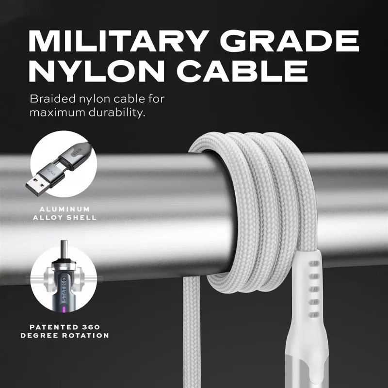 STATIK PowerPivot Pro Πλεκτό καλώδιο Nylon, USB-C σε USB-C, 1m, λευκό