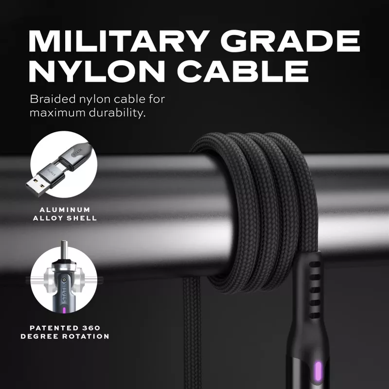 STATIK PowerPivot Pro Πλεκτό καλώδιο Nylon, USB-C σε USB-C, 2m, μαύρο