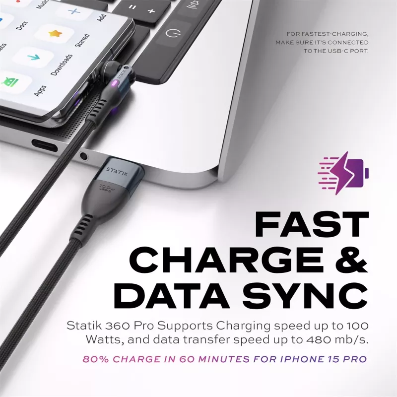 Statik 360 Pro Καλώδιο 2.0 USB-C Only; 1m, μαύρο