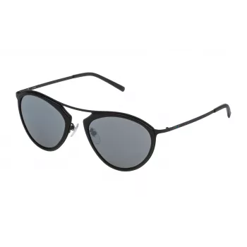 STING unisex γυαλί ηλίου SST07552531X - ορθογώνιος μαύρος σκελετός, γκρι φακοί πολυανθρακικού, προστασία UV400, πλάτος φακού 52 mm