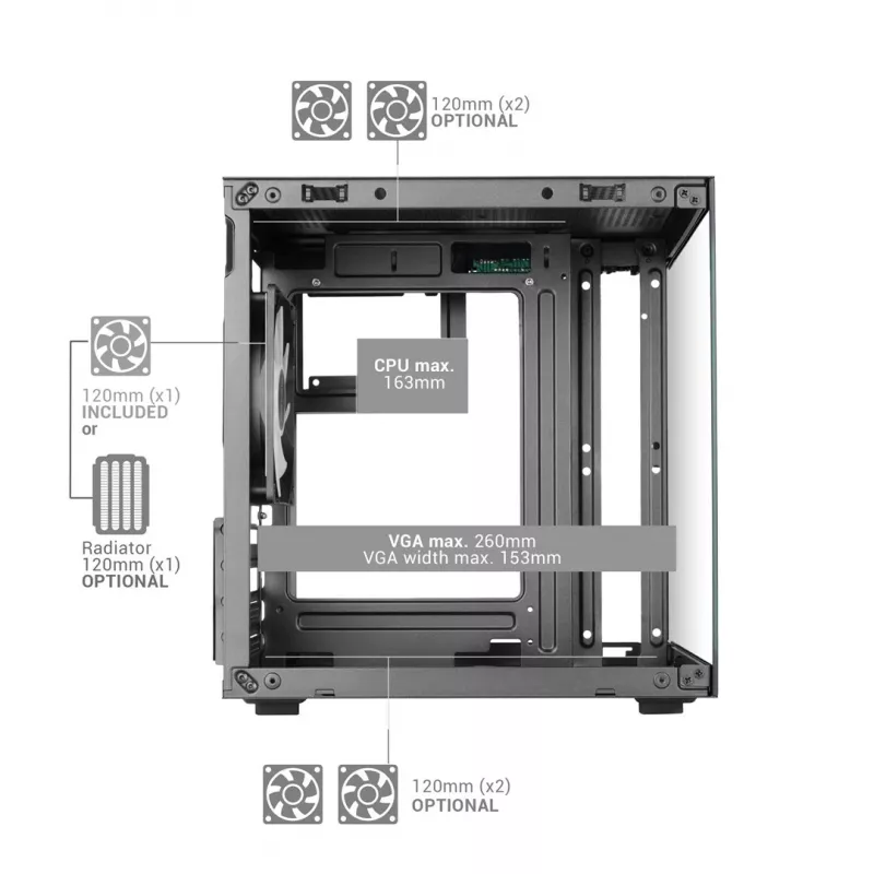 TACENS MARS MC-CUBE κουτί Micro-ATX, μαύρο, Tempered Glass, ARGB, USB-C