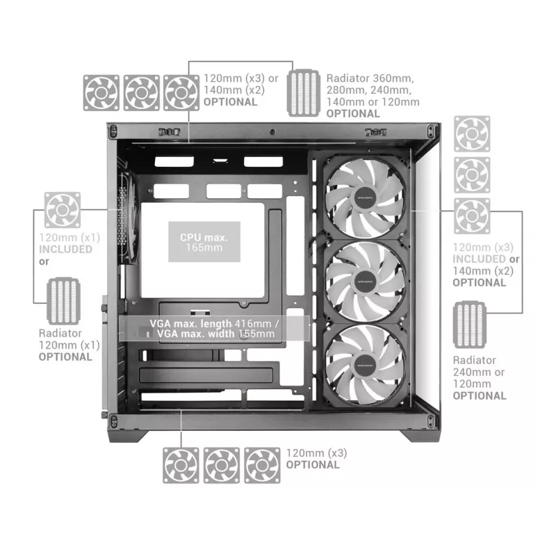 TACENS MARS MC-V5 4xARGB USB-C ATX Mid-Tower κουτί με tempered glass