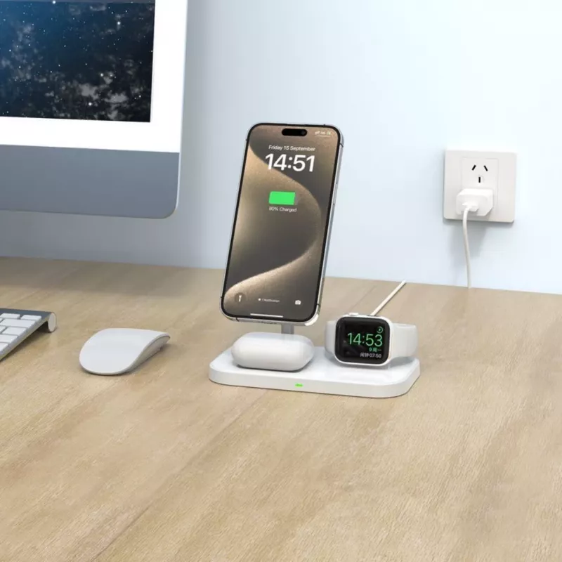 Μαγνητικός ασύρματος φορτιστής 3 σε 1 MagSafe Tech-Protect A22 QI15W, λευκό