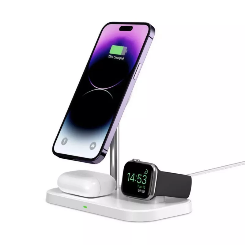 Μαγνητικός ασύρματος φορτιστής 3 σε 1 MagSafe Tech-Protect A22 QI15W, λευκό