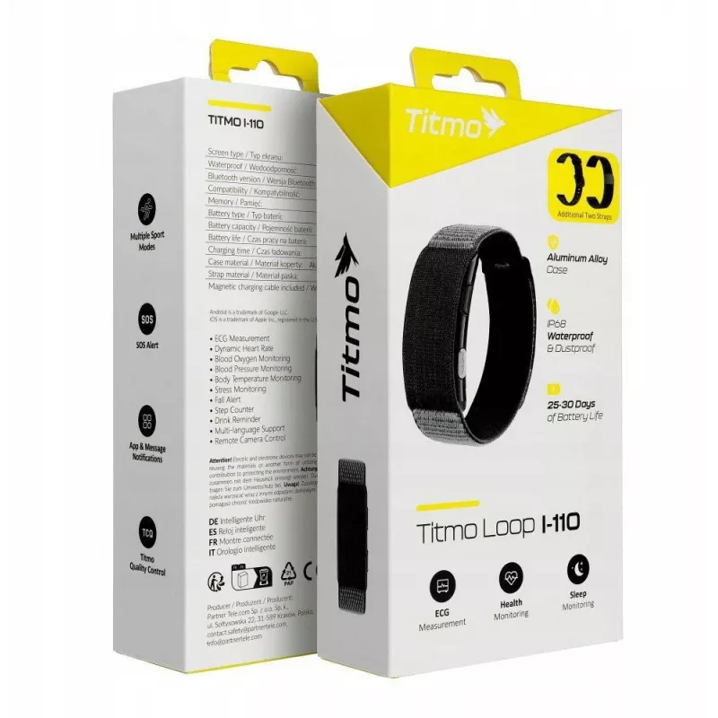 Titmo Loop I-110 Smartband Μαύρο με EKG, HRV, πίεση αίματος, SpO2, IP68