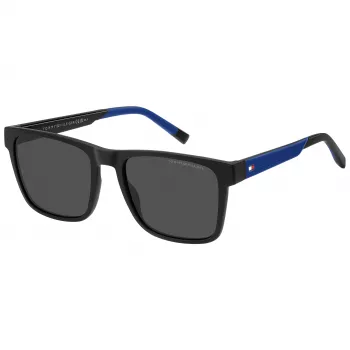 TOMMY HILFIGER TH-2144-S-D51 ανδρικά ορθογώνια γυαλιά ηλίου - μαύρος σκελετός ασετάτης, γκρι φακοί πολυανθρακικού 55/19/145 mm